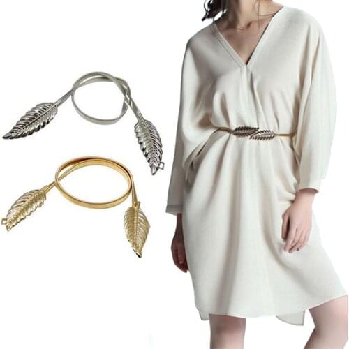 Fashion Women Metal Vintage Belt Leaf Stylish Metal Golden Silver Leaves Design Chain Belt Womens Waist Elasticity Waist Belt