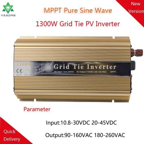 MPPT 1300W On Grid Tie Solar Power Inverter Solar Converter Regulator Pure Sine Wave MicroInverter 18V 36V DC to 110V 220V AC