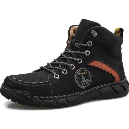 2020 Shoes Mens Leather Boots Spring&Autumn Men Boots Comfortable Nature Working Men Lace-up Casual Ankle Boots