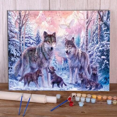 Animals Winter Wolf Painting By Numbers Complete Kit Oil Paints 40*50 Boards By Numbers New Design Children Drawing