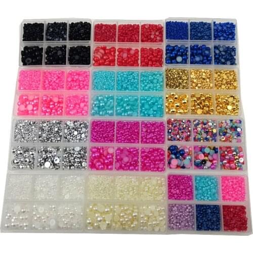 3000pcs/box Semicircle Pearl Flat Bottom Nail Art Rhinestones Set Nail Pearl Rhinestones For Clothing Shoes Hat Nail Decoration