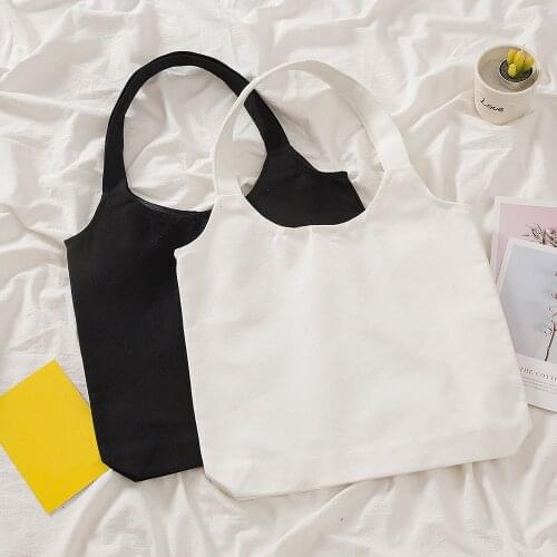 Women Solid Tote Bag Shopping White and Black Unisex Travel Canvas Bags Eco Foldable Shopper Bag Reusable Shopping Bag Canvas