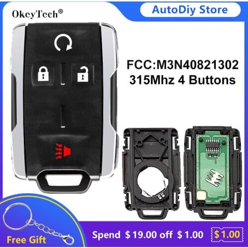 OkeyTech 4 Buttons 315Mhz Smart Remote Control Car Key For Chevrolet Silverado Colorado GMC Sierra 2014-2018 FCC ID:M3N-40821302