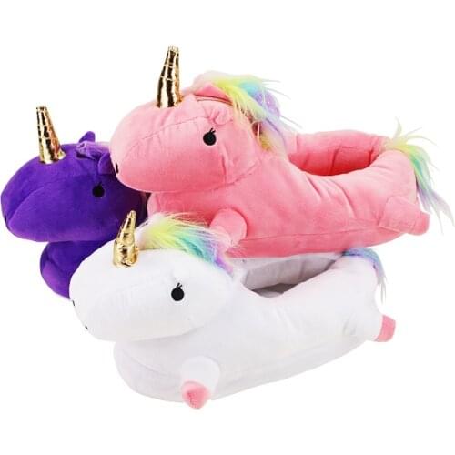 3Colors Unicorn Plush Slippers Choosable Winter Warm Cute Home Cartoon Women Unicorn Licorne Plush Flip Flops With LED Light