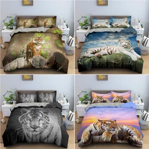 Tiger Duvet Cover Soft Comforter Cover Animal Bedding Set Tiger Pattern Quilt Cover for Bedroom Decorative 2/3Pcs Bedclothes