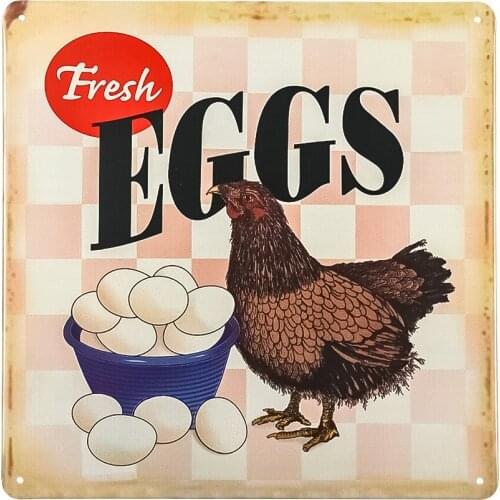 Poster Revolution Fresh Eggs Hen Chicken Distressed Tin Sign 10 x 10 inch