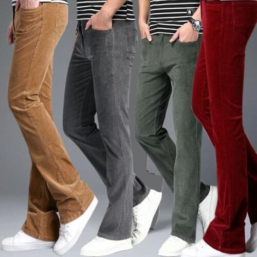 Casual For Men Autumn/Winter New Mens Casual Micro-Flared Trousers Corduroy Trousers Korean Elastic Slim-Fit Flared Pants