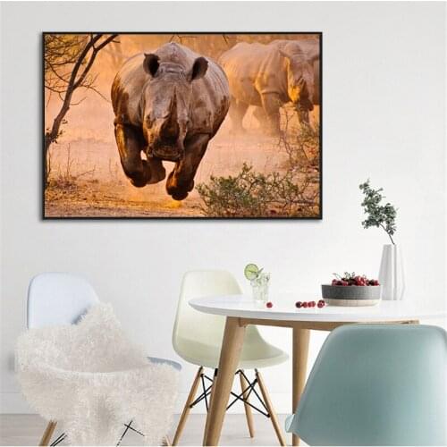 Rage Rhino Wild Animal Wallpaper Art Canvas Poster Painting Oil Wall Picture Print Modern Home Bedroom Decoration Accessories