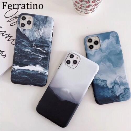 Vividly Sea Mountain illustration Marble Phone Case For iPhone 12 Pro 11 Pro Max X XR XS Max 7 8 Plus SE 2020 Men Silicone Cover