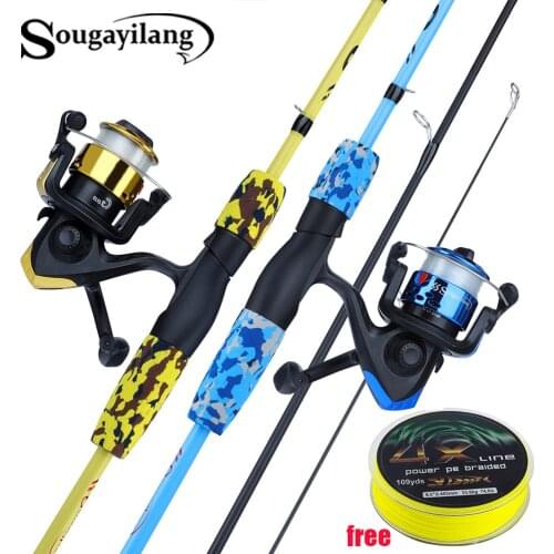 Sougayilang 3 Sections 1.7m Fishing Rod and 3BB Baitcasting Reel with Line Carbon and Casting Fishing Reel Sets with Free Line