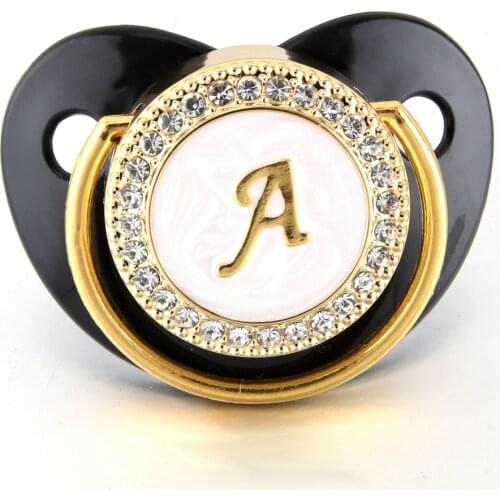 Classic Name Initials Letter Bling Rhinestone Black Baby Pacifier/ Nipples /Dummy /Cocka /Chupeta Infant Shower Gift