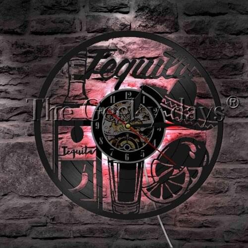 Tequila Beverage LED Wall Light Vinyl Record Wall Clock With LED Backlight Bar Pub Tequila Wine Beer Home Decor