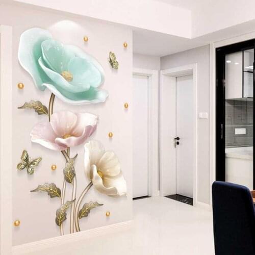 Tulips 3D Wall Sticker Romantic Flower VSCO Girl Room Decor Aesthetic Teenager Home Decoration Living Room Bedroom Fridge Decals