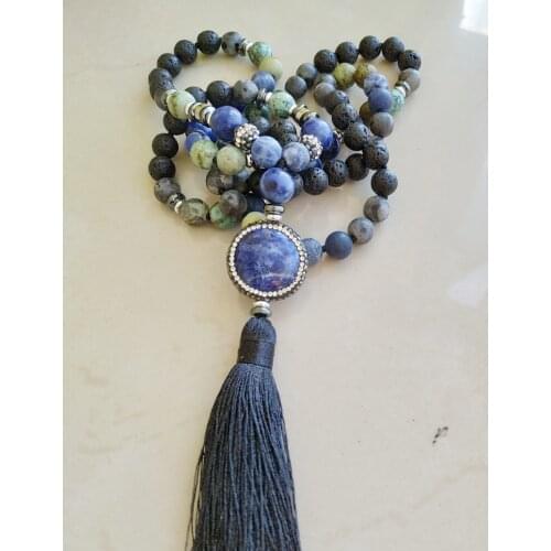 YA4063 Sodalite Tassel Stone Beads Stone Handmade Knot Necklaces