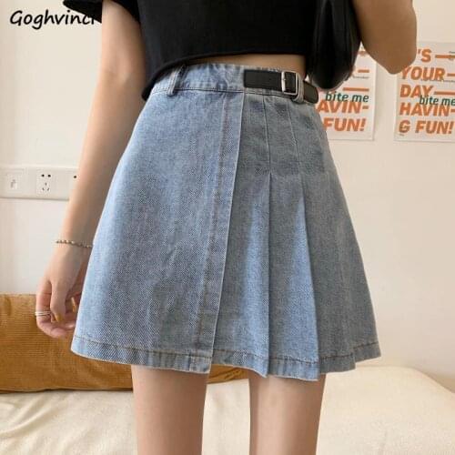 Pleated Skirts Women Solid Abdomen High Waist Fashion Prevalent Leisure Student All-match Denim Feminino Summer Ulzzang Chic New
