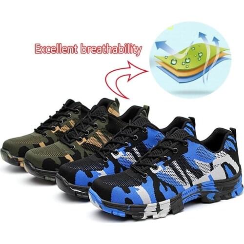 Safety steel-toed work shoes mens breathable indestructible safety shoes anti-smashing steel work safety boots mens non-slip