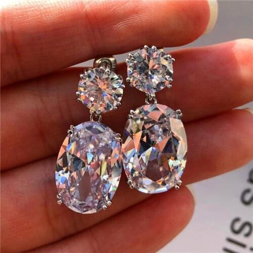Bling Big Oval White Crystal Women Drop Earrings Elegant Brilliant Cubic Zirconia Earrings Bridal Engagement Wedding Jewelry