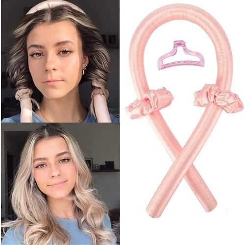 Womens Universal Curling Iron Heatless Curling Rod Headband No Heat Curls Silk Ribbon Hair Rollers Hair Curle 45mins Usage Time