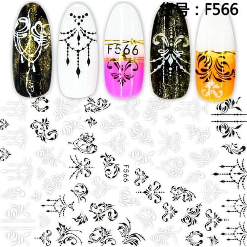 1pcs Black White Nail Stickers 3D Adhesive Decals Flowers Leaf Geometry Designs Sliders Tattoo Manicure Decorations
