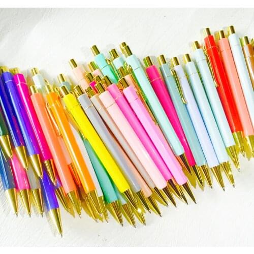 120pcs Cute Ballpoint Pen Luxury Colorful Half Metal Ball Point Pen For School Office Items Hexagon Pen Fashion Girl Gift