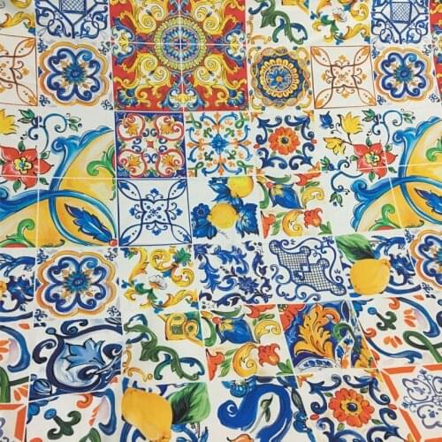 145cm Width Fashion Blue and White Porcelain Lemon Printed Poplin Cotton Fabric For Woman Summer Dress Blouse DIY Cloth Sewing