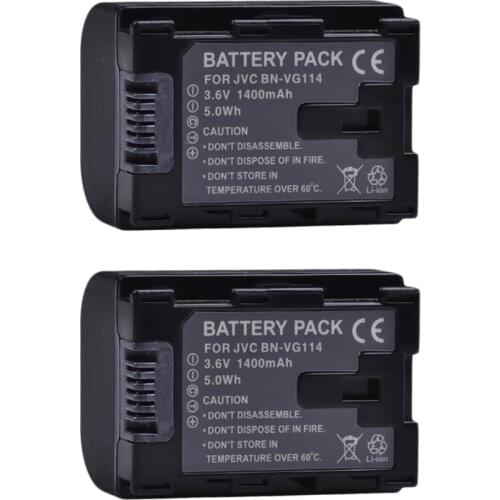 2PC 1400mAh BN-VG114 BN VG114 Replacement Camera Battery for JVC GZ-E10 GZ-E100 GZ-E15 GZ-E200 GZ-E205 GZ-E208 BN-VG107 BN-VG121