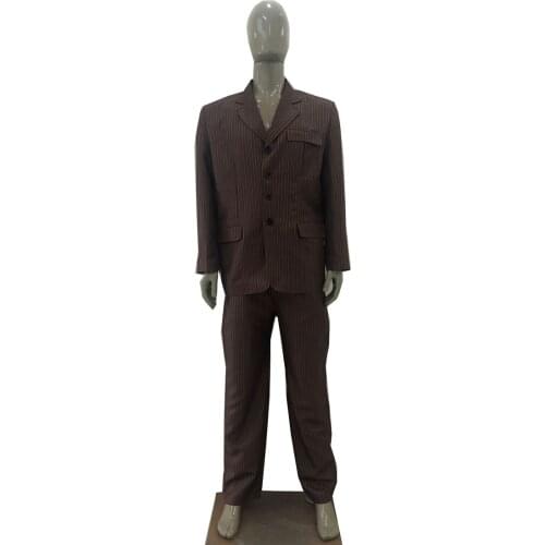2019 Who will be Doctor Dr Brown Costume Pinstripe Suit blazer Pants Halloween Carnival Cosplay Costume For Adult Men Women