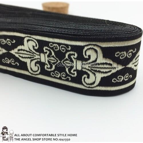 33mm 10yards handmade accessories national style embroidery lace ruban black base beige boat anchor woven jacquard ribbon