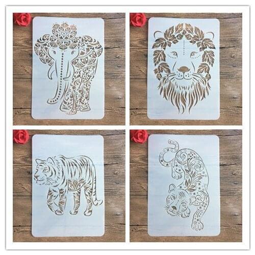 4pcs / set A4 Animal plant flowers Balloon DIY Layered Stencils Painting Scrapbook Coloring Decorative Template Stencils