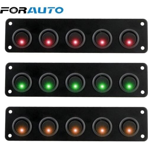 5 Gang LED Round Dash Rocker Toggle Switch Panel 12-24V Waterproof Outlet Combination for RV Boat Yacht Marine Car Marine