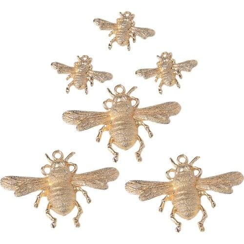 6pc Metal Gold Bees Button Flatback Appliques For Scrapbooking Wedding Craft