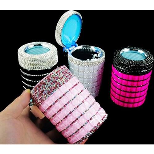 Car Outlet Air ashtray with Light Crystal Rhinestones Diamond Led Car Ash Tray Storage Cup Holder Auto Interior Accessories