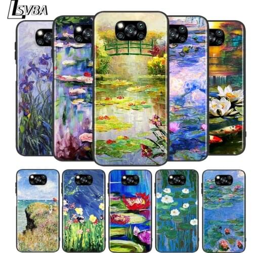 Monet Garden Lotus Bridge for Xiaomi Poco X3 NFC X2 M3 M2 F2 Pro C3 F1 A2 Lite A1 Mix3 Play Silicone Soft Black Phone Case
