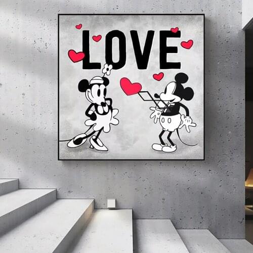 Disney Mickey Minnie Cartoon Love Canvas Poster Paintings Black White Art Pictures for Kids Bedroom Living Room Decoration