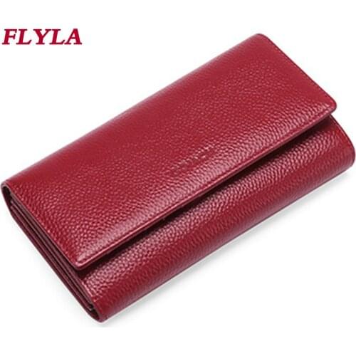 Genuine Leather Long Womens Wallet Multi-card Position Large-capacity Clutch RFID Anti-theft Brush Mobile Phone Bag Clutch
