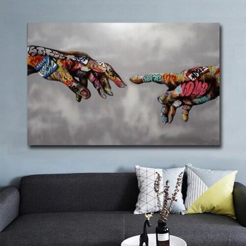 Classical Artwork Creation of Adam Canvas Posters and Prints Hand To Hand Graffiti Street Art Pictures for Modern Home Cuadros