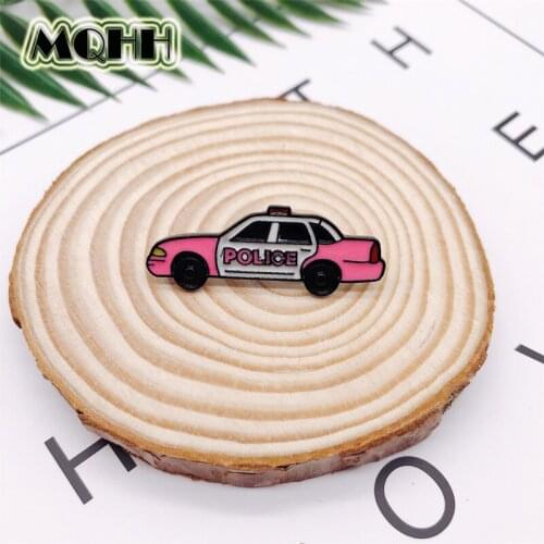 Creative Cartoon "POLICE" Pink Car Brooch Car Trolley Lovely For Kids Enamel Pins Backpack Bag Clothes Button Badge kids Gift