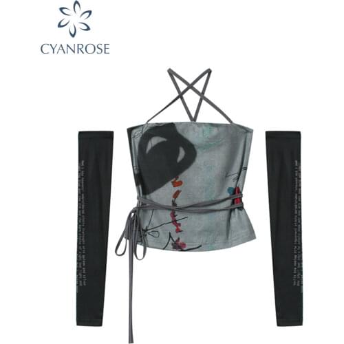 Fashion Crop Tops Womens Y2K Punk Style 2021 Summer Sexy Cross Bandage T Shirts Gothic Streetwear Slim Club Clothes Top Female