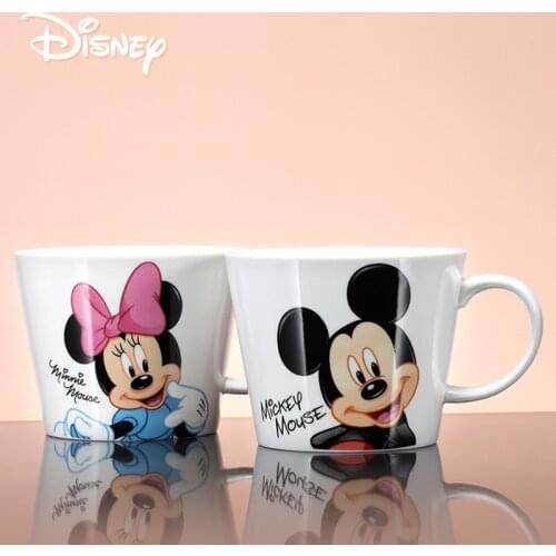 Disney Mug Cartoon Water Cup Coffee Cup With Lid Spoon Mickey Minnie Authentic Ceramic Mug Couple Christmas Cup