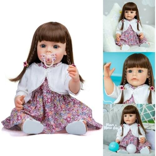 D7WF 55cm/21in Reborns Doll Baby Girl Doll Nurturing Doll Realistic Handmade Full Body Soft Toy w/ Brown Hair Popular Gift