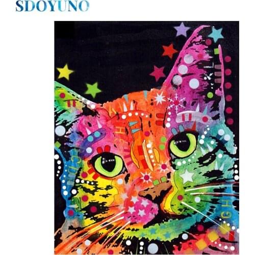 SDOYUNO Full Drill Square/Round Diamond Painting Cross Stitch Cats 5D Diamond Mosaic Home Decor Diamond Embroidery Painting