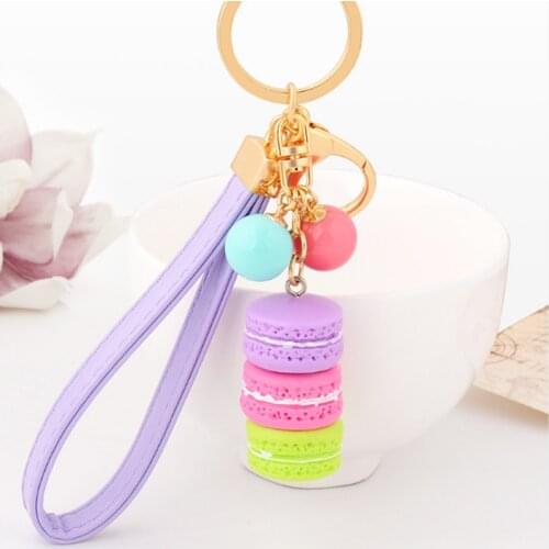 Hot Sale Cute Macaroon Resin Keychain With Rope Pendant for Women Bag Charm Trinket Accessory Key Ring Holder CH982