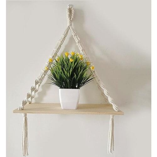 Macrame Plant Hangers Hanging Woven Wooden Shelf Tapestry Tassel Wall Floating Hanging Indoor Wall Planter Decor