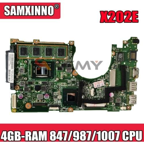 Akemy X202E Laptop motherboard for ASUS X202EP X202E X201E S200E X201EP original mainboard 4GB-RAM 847/987/1007 CPU