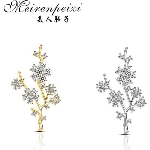 Meirenpeizi Life Theme Copper Brooch Full Of Light Bulbs Christmas Tree Golden Silver Fir Tree Copper Zircon Brooch Pin Jewelry