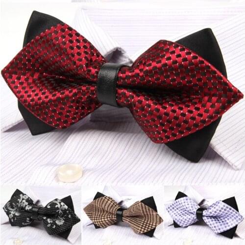 Fashion 2-tone Mens Bow Tie Grid Mens Womens Tuxedo PU Leather Neckties Butterfly Bowtie 30 Colors, 200pcs