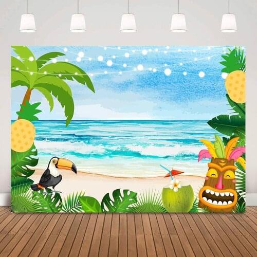 Sea Beach Photography Backdrop Photo Studio Summer Seaside Green Leaves Aloha Party Background Decoration Palm Tree Photoshoot