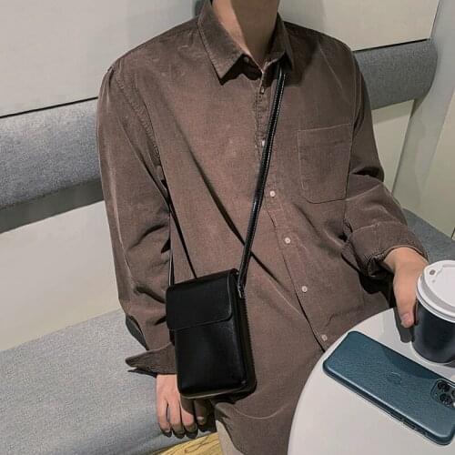 Solid Simple PU Mens Crossbody Bag Korean Black Casual Shoulder Bag Man 2021