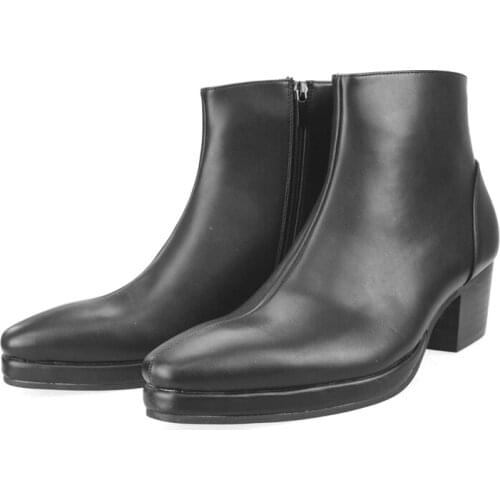 Chelsea Boots Men Fashion Genuine Leather Mens Ankle Boots Pointed Toe Zipper High Heels Footwear Handmade Man Cowboy Shoes