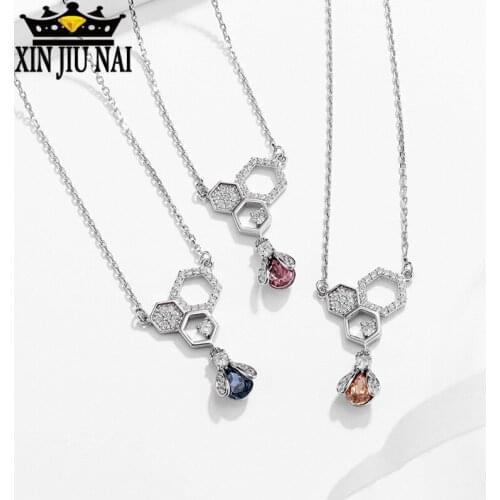 S925 sterling silver new simple personality fashion tricolor crystal small bee diamond necklace women light luxury jewelry
